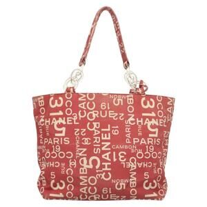Chanel Canvas Chain Bicy Line Tote Bag Red